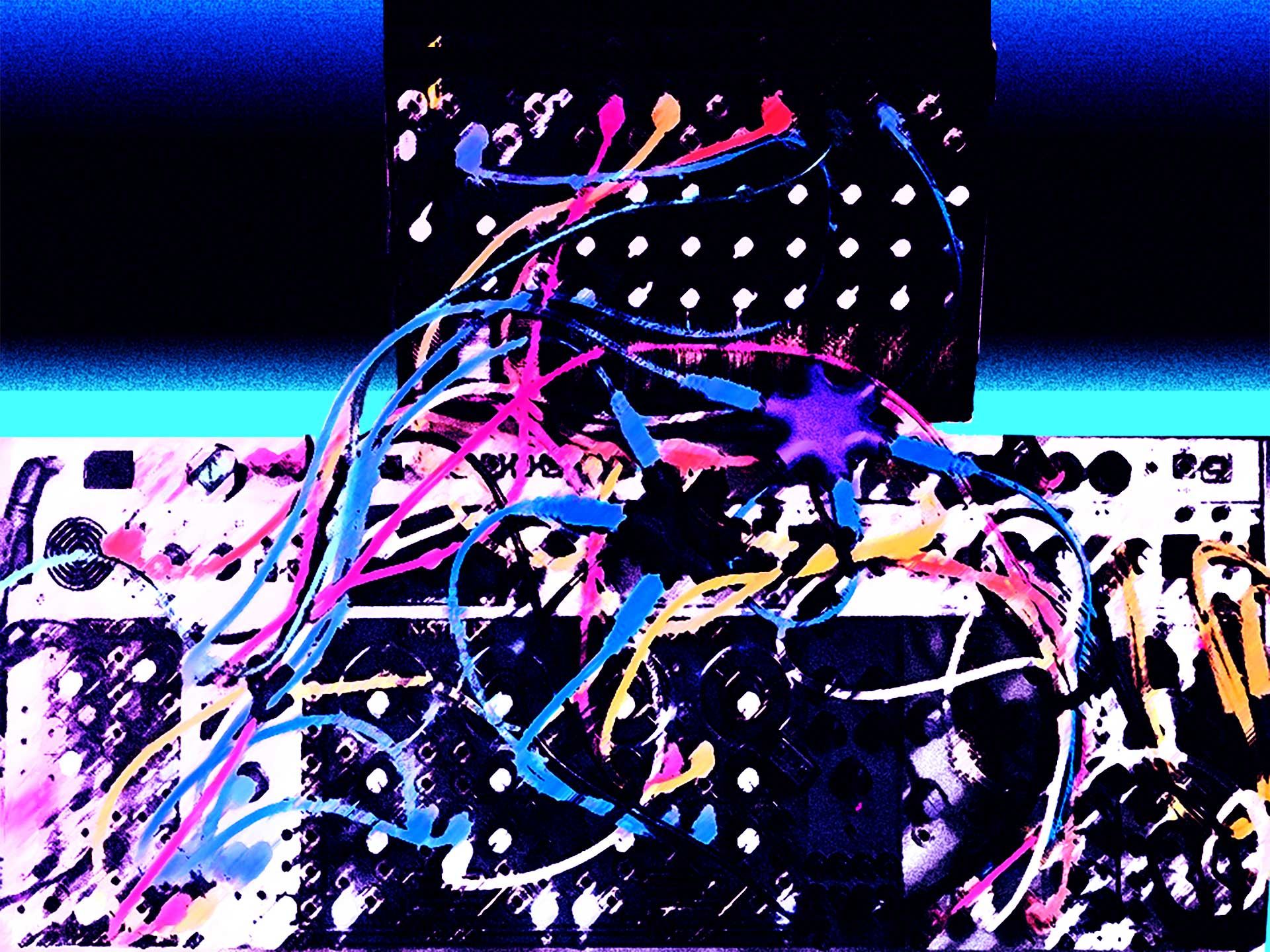 A photo of a modular synthesizer.
